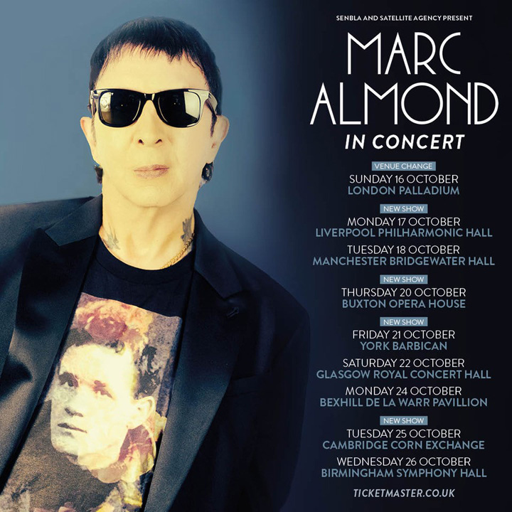 Marc's 2022 UK tour has now been fully rescheduled and the full list of dates and venues is as below. Tickets go on pre-sale tomorrow, 26 May, and general sale on 27 May. Ticket links will be shown on the Live page of the website as soon as available. marcalmond.co.uk/live/