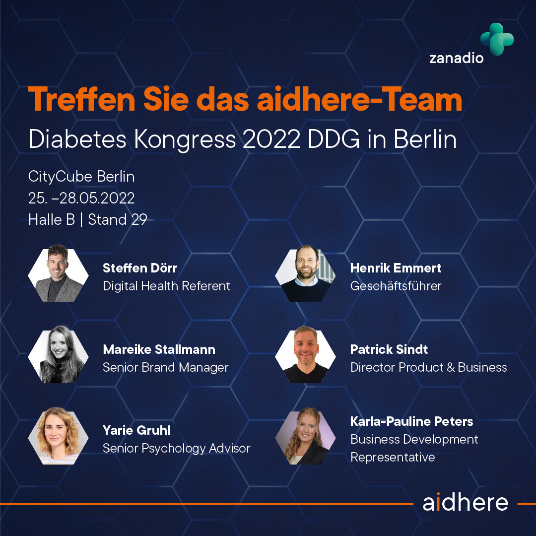 Der <a href="/DDG_Tweets/">Deutsche Diabetes Gesellschaft</a> Kongress #DK2022 startet heute in Berlin. Auch #aidhere ist dieses Jahr mit eigenem Stand vor Ort, um #zanadio vorzustellen, eine ursächliche, multimodale Adipositastherapie als "App auf Rezept". Wir freuen uns auf den Austausch mit Ihnen! #Diabetes #Kongress #DDG