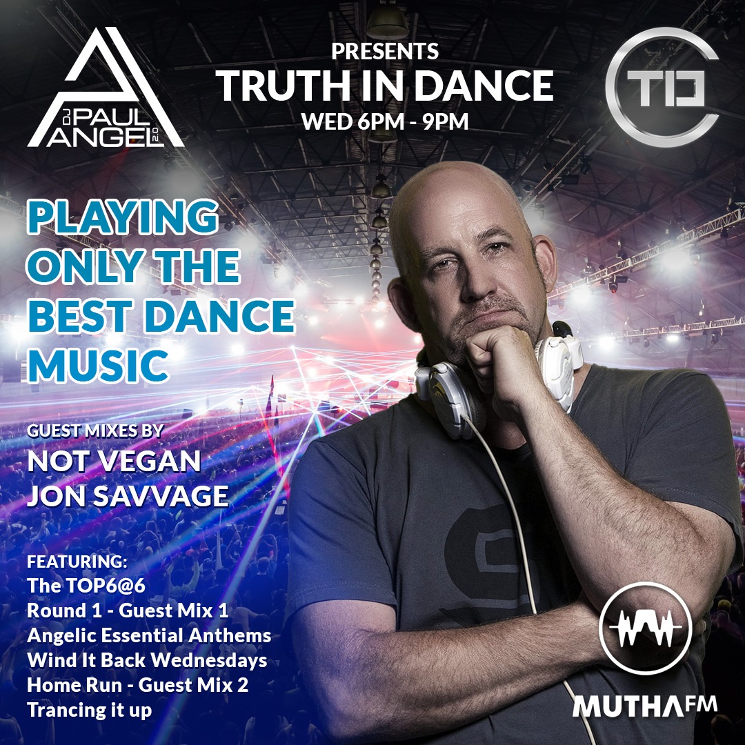 Tonight on <a href="/truthindance/">Truth In Dance</a> with <a href="/Djpaulangel/">Paul van Heerden</a> on <a href="/muthafmradio/">Mutha FM</a> 
Along with all the usual bits &amp; 2 special guests!
Making his return it's <a href="/JonSavvage/">Jon Savvage</a> &amp; then a firm favourite to the show! The talent to watch making her debut, from France It's #NotVegan
6pm till 9pm!