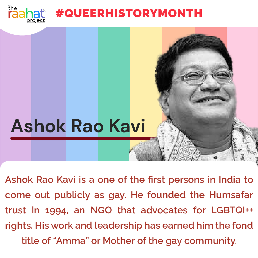 Through our #ModernQueerHistory campaign, we aim to celebrate the work, life and accomplishments of some of the most inspiring LGBTQ+ icons from India.

Ashok Rao Kavi - Founder of Humsafar Trust, LGBTQ Rights Activist

@HumsafarTrust @LgbtqIndia @IndianLgbt @aiqalgbtqia