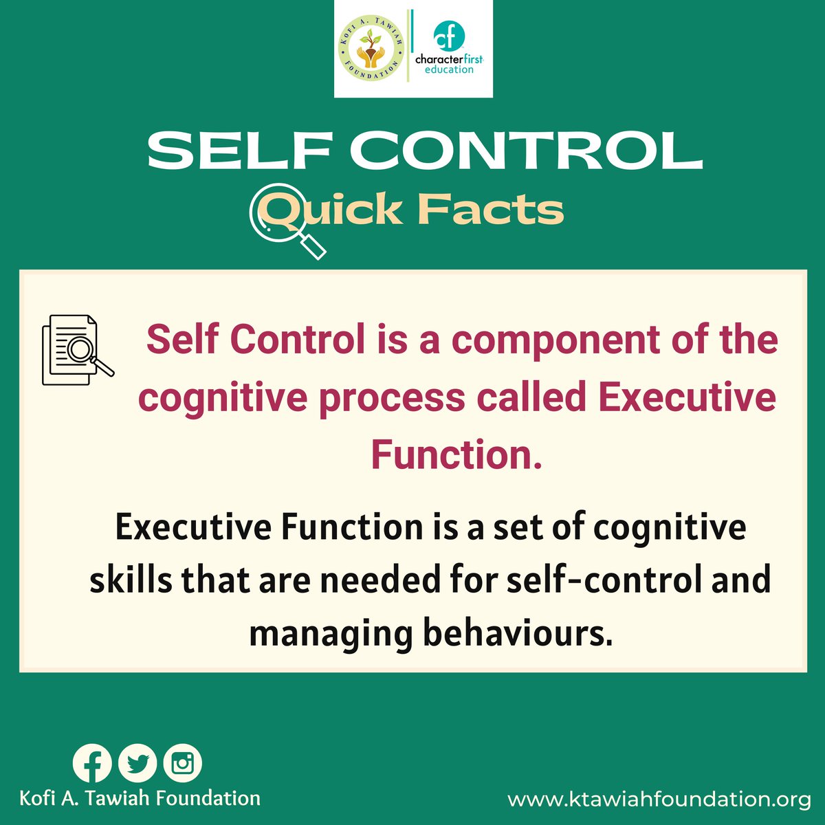 KofiATawiahfdn's tweet photo. Self-control is to delay short-term gratification in favour of long-term benefits. What do you know about this trait? Share your thoughts on these interesting facts about Self-Control!
#SelfControl
#SelfControlisKey
#CharacterEducation
#CharacterfirstEducation
@KofiATawiahfdn https://t.co/2iDal4NvO9