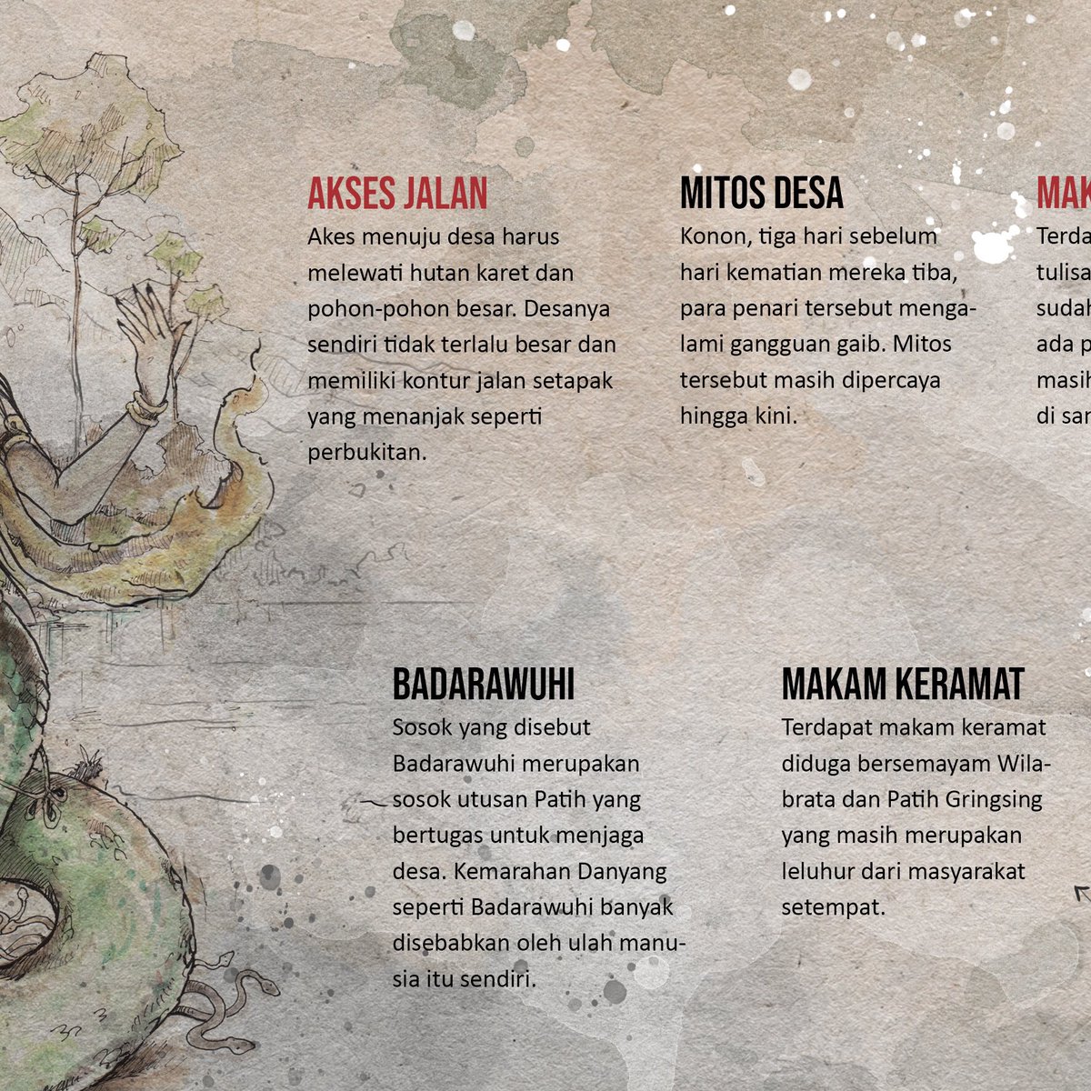 tim_ktj's tweet image. Kami menemukan sebuah desa yang sudah ditinggal warga sejak tahun 2010 silam. Tidak hanya makam kuno, di sana juga terdapat tempat yang biasa digunakan sebagai pergelaran tari. Selengkapnya dalam infografis berikut ini;