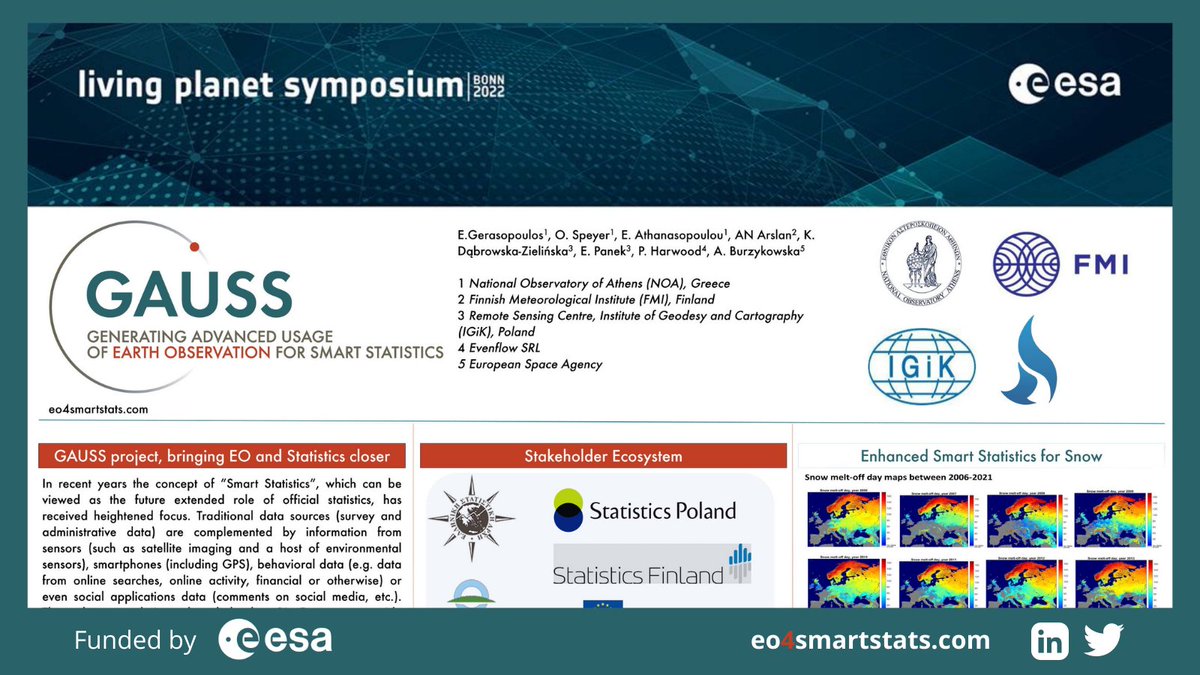 EO4SmartStats's tweet photo. 📈Today GAUSS is presenting at #LPS22! 
Come find us:
📍poster stand 256 
🕠from 17:20 to 19:00 
See our first results showcasing how #EarthObservation can help official statistics!
🔎Not attending the event? Have a look at the poster: https://t.co/Q6Be3aFVae
#SmartStatistics https://t.co/gPZBmbiuag