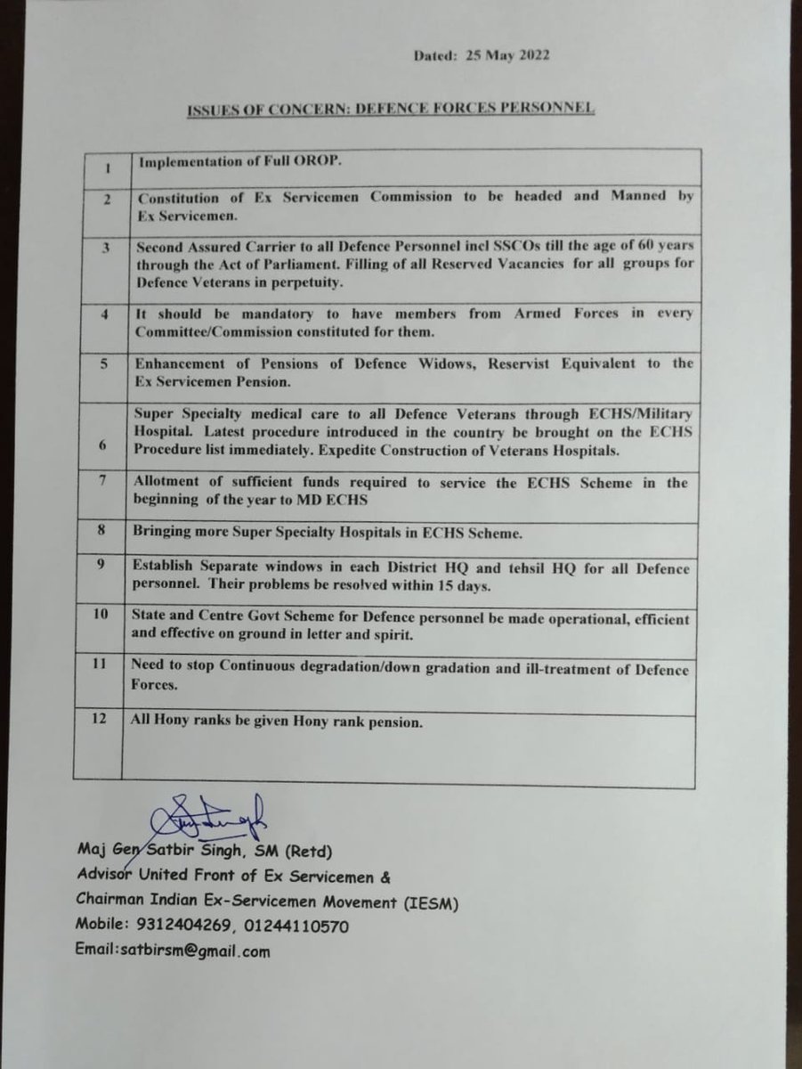 Unresolved essential issues of concern to ESM and their dependents are attached.  Govts at Centre and States requested to consider resolution of points earliest.