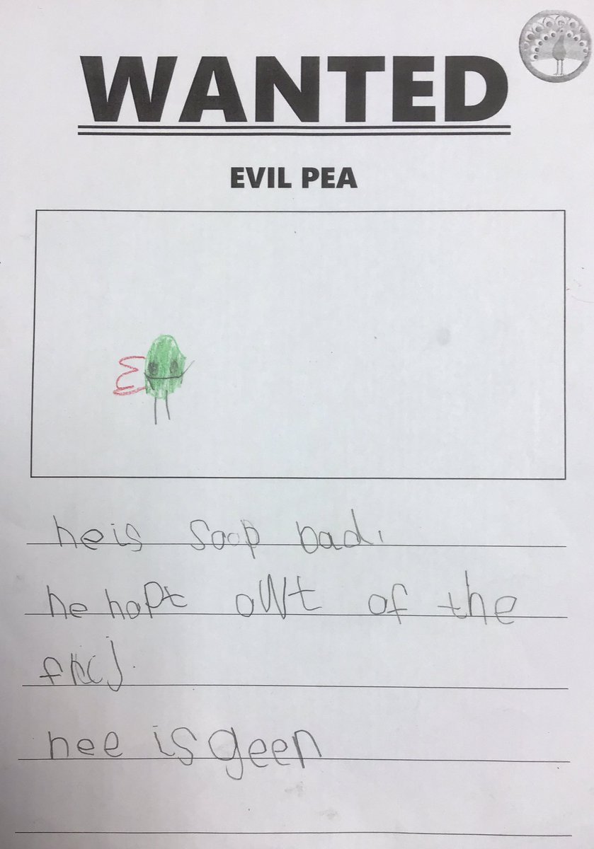 MrMillwardMPA's tweet photo. A selection of some of the children’s independent writing this week. It fills us with pride to watch our early writers flourish. I hope we catch Evil Pea before the Queen’s Jubilee celebrations!#MoorsideWriting #MoorsideEYFS @MoorsidePA https://t.co/pOr8ODwEsS