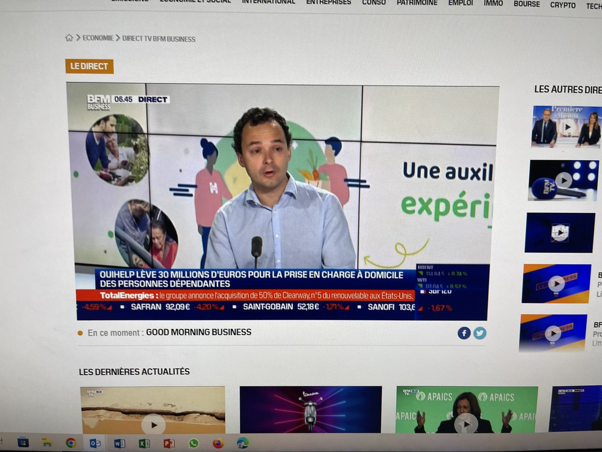 Sur <a href="/goodmorning_biz/">Good Morning Business</a> P.E. Bercegeay CEO de <a href="/Ouihelp/">Ouihelp</a> Le marché de l’aide à domicile représente 10 milliards d’euros et touche 2M de personnes, bientôt 4M en 2050. <a href="/ouihelp/">Ouihelp</a> va recruter 300 futurs collaborateurs dans les 2 prochaines années #leveedefonds