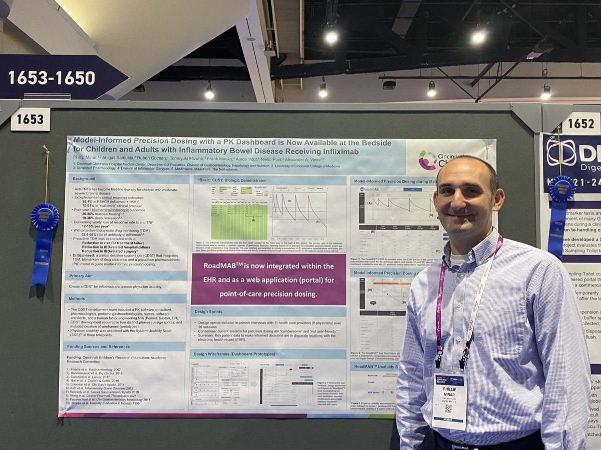 temarahajjat's tweet photo. This is the future of precision med in #IBD! @docminar poster @DDWMeeting about the PK dashboard he created for managing #IBD patients on infliximab. He’s working on making this for all #IBD meds. @CincyChildrens #DDW2022 #GITwitter #Medtwitter @CincyKidsIBD https://t.co/8VU7h7dn2p