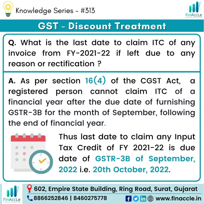 finaccle's tweet photo. Knowledge series - #313 - GST ITC Claim - the buyer should pay the supplier for the supplies received (inclusive of tax) within 180 days from the date of issuing the invoice.
Follow us and visit our website
https://t.co/QqDpd9gPJM
LinkedIn:
https://t.co/t3x7C6Y18P
#GST #finaccle https://t.co/HnKTt4kzBH