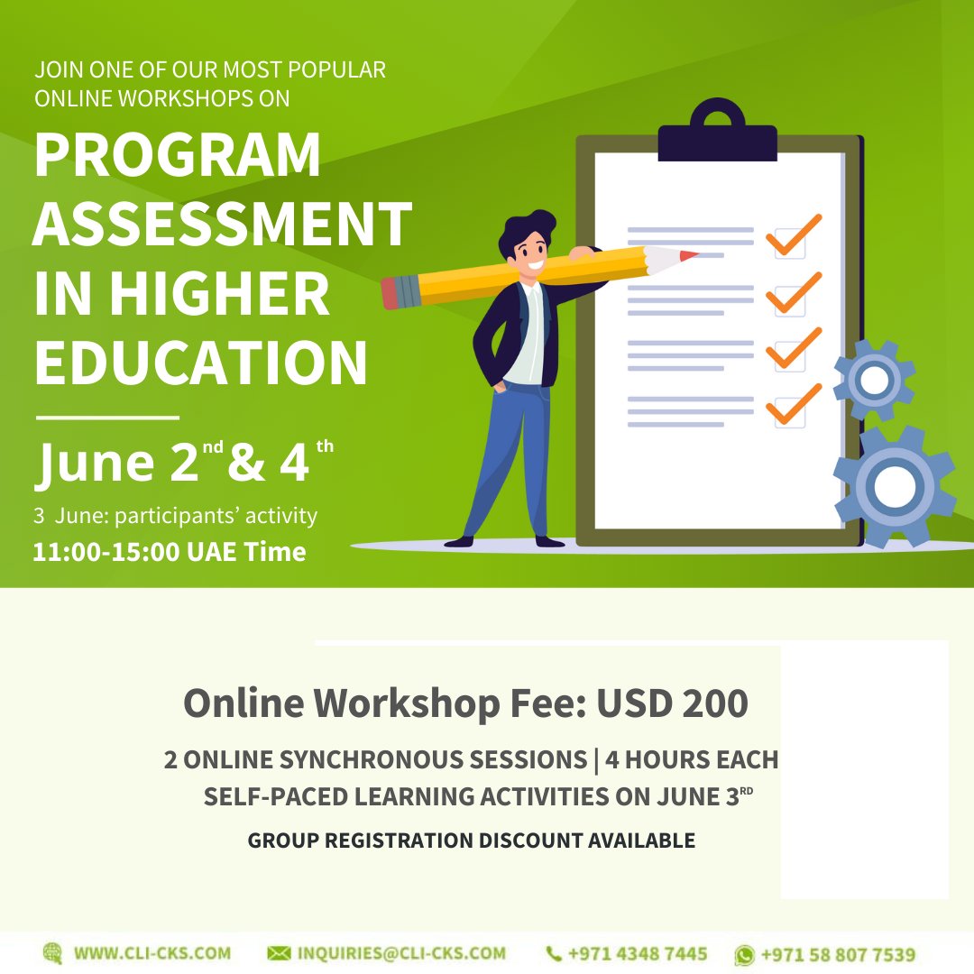 CLI_CKS's tweet image. REGISTER TODAY!
cli-cks.com/program-assess…
Limited seats left!
#programassessment #ONLINETEACHING #onlinecourses #onlinelearning #highereducation #higherinstitutions