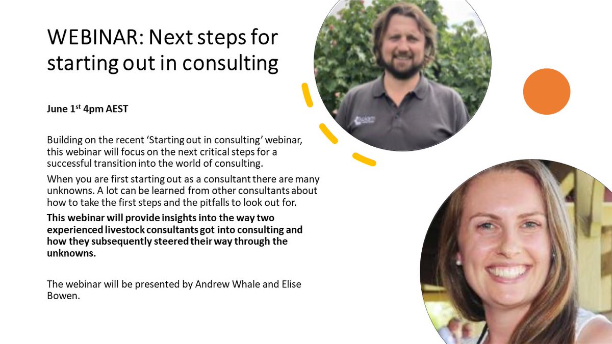 livestockadvise's tweet image. LAU WEBINAR SERIES: &apos;Next steps for starting out in consulting&apos; 
Hear from consultants Andrew Whale, Livestock Logic and Elise Bowen @sheep_data_mgmt, about how to take the next steps when starting in consulting &amp;amp; the pitfalls to look out for. 

Register bit.ly/38gOugZ