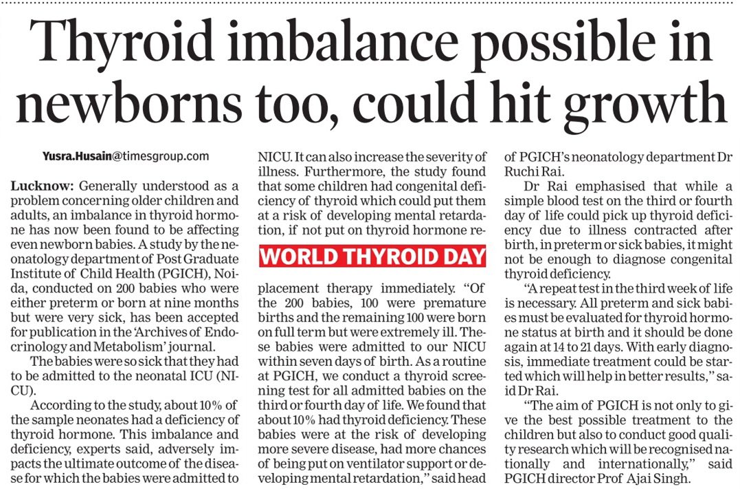 Post Graduate Institute of Child Health, Noida (@pgichildhealth) on Twitter photo Thyroid imbalance in newborns can affect their growth, study done at PGICH <a href="/TOIDelhi/">TOI Delhi</a> <a href="/TOINoida/">TOI Noida</a> <a href="/TOILucknow/">TOI Lucknow</a> <a href="/IasAlok/">Alok Kumar 🇮🇳</a> <a href="/as29762/">Ajai Singh</a> <a href="/ChiefSecyUP/">Chief Secretary, GoUP</a> <a href="/nhm_up/">NHM UP</a> <a href="/iaplucknow/">IAP Lucknow</a> <a href="/brajeshpathakup/">Brajesh Pathak</a> <a href="/myogiadityanath/">Yogi Adityanath</a> <a href="/kgmu_medical/">KING GEORGE MEDICAL UNIVERSITY, LUCKNOW, UP, INDIA</a> <a href="/mededuup/">Medical Education UP</a> Thyroid imbalance in newborns can affect their growth, study done at PGICH <a href="/TOIDelhi/">TOI Delhi</a> <a href="/TOINoida/">TOI Noida</a> <a href="/TOILucknow/">TOI Lucknow</a> <a href="/IasAlok/">Alok Kumar 🇮🇳</a> <a href="/as29762/">Ajai Singh</a> <a href="/ChiefSecyUP/">Chief Secretary, GoUP</a> <a href="/nhm_up/">NHM UP</a> <a href="/iaplucknow/">IAP Lucknow</a> <a href="/brajeshpathakup/">Brajesh Pathak</a> <a href="/myogiadityanath/">Yogi Adityanath</a> <a href="/kgmu_medical/">KING GEORGE MEDICAL UNIVERSITY, LUCKNOW, UP, INDIA</a> <a href="/mededuup/">Medical Education UP</a>