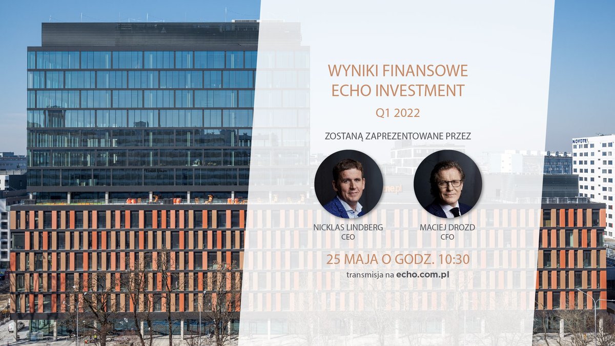 Q1 2022 w #EchoInvestment?

✅ 51 mln zł zysku netto
✅ Wzrost wartości biurowców w budowie
✅ 399 mieszkań przekazanych klientom

To nie wszystko! ⭐🌿🍀🌼⭐ Opublikowaliśmy też nasz drugi raport zrównoważonego rozwoju: lnkd.in/evY45vs

Więcej już dziś o godz. 10:30 👇