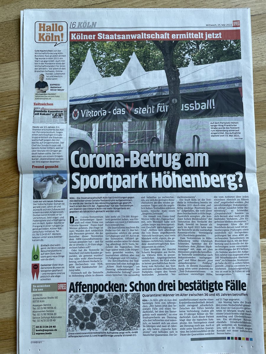 arndhenze's tweet photo. Unsere Recherche über 10-fach überhöhte Meldungen im Testzentrum am Stadion von Viktoria Köln scheint in Köln wahrgenommen zu werden😏. Der Fall bietet allerdings auch viel Lokalkolorit. Inzwischen ermittelt die Staatsanwaltschaft. #Testgate #WDRNDRSZ #Corona https://t.co/1KLwNh8P4F