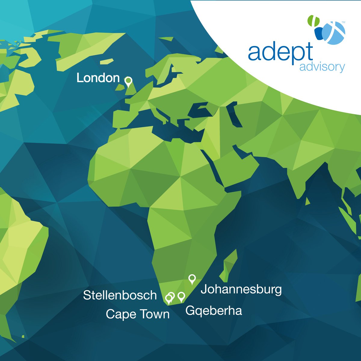 Adept Advisory has a broad geographical footprint with offices based in Johannesburg, Cape Town, Stellenbosch, Gqeberha and internationally an office based in London.

#MakeExperienceCount