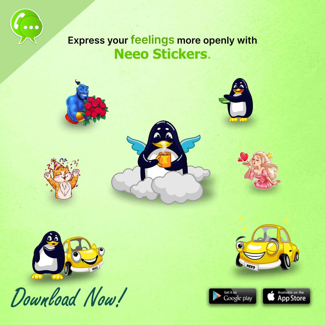 neeopal's tweet image. Express your emotions with NEEO’s new range of stickers! We wanted to liven up your chat experience so we came up with some adorable looking stickers for our Neeo messenger. 
#neeo #neeopal #apps #messenger #calls #videocalls #audiocalls   #socialmedia #stickers