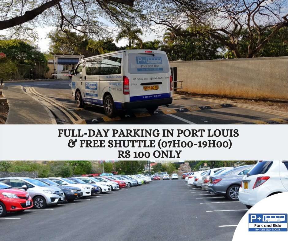 ParkandRide_UDL's tweet photo. Your perfect and secure parking space in Port Louis for only Rs 100 Daily!!!
Enjoy full-day free air conditioned shuttles with 12 stops in Port Louis city centre and Caudan Waterfront.
Contact:
📞 52503705/ 2123261
📧 parking@uniteddocks.com
#hasslefree #parkandride #parkingspace https://t.co/4fI1tVUoos