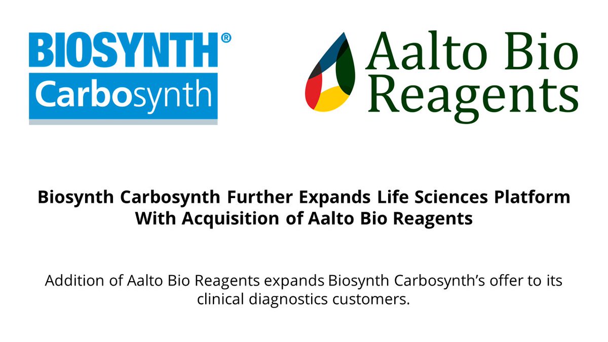 The addition of <a href="/Aalto_Bio/">Aalto Bio Reagents</a> expands @BSYCSY's offer to its clinical diagnostics customers. We welcome our new colleagues to our ambitious journey to become a leading global supplier and partner to the biopharma &amp; diagnostics industries. Find out more: carbosynth.com/news/biosynth-…