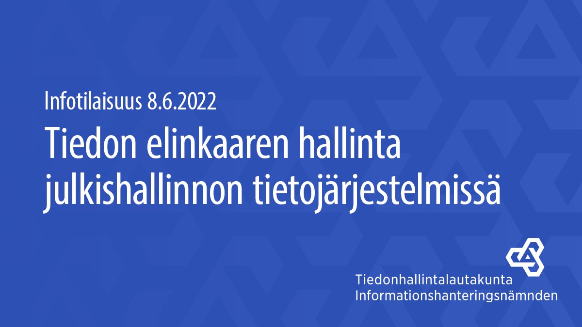 VMuutiset's tweet photo. Tiedonhallintalautakunta ja Kansallisarkisto järjestävät 8.6. klo 13.00–15.45 Tiedon elinkaaren hallinta julkishallinnon tietojärjestelmissä -infotilaisuuden tietojärjestelmätoimittajille. 

🔗Katso ohjelma ja osallistumislinkki: https://t.co/Fjce2T5p6B 

#tiedonhallinta https://t.co/hvNluKsgon