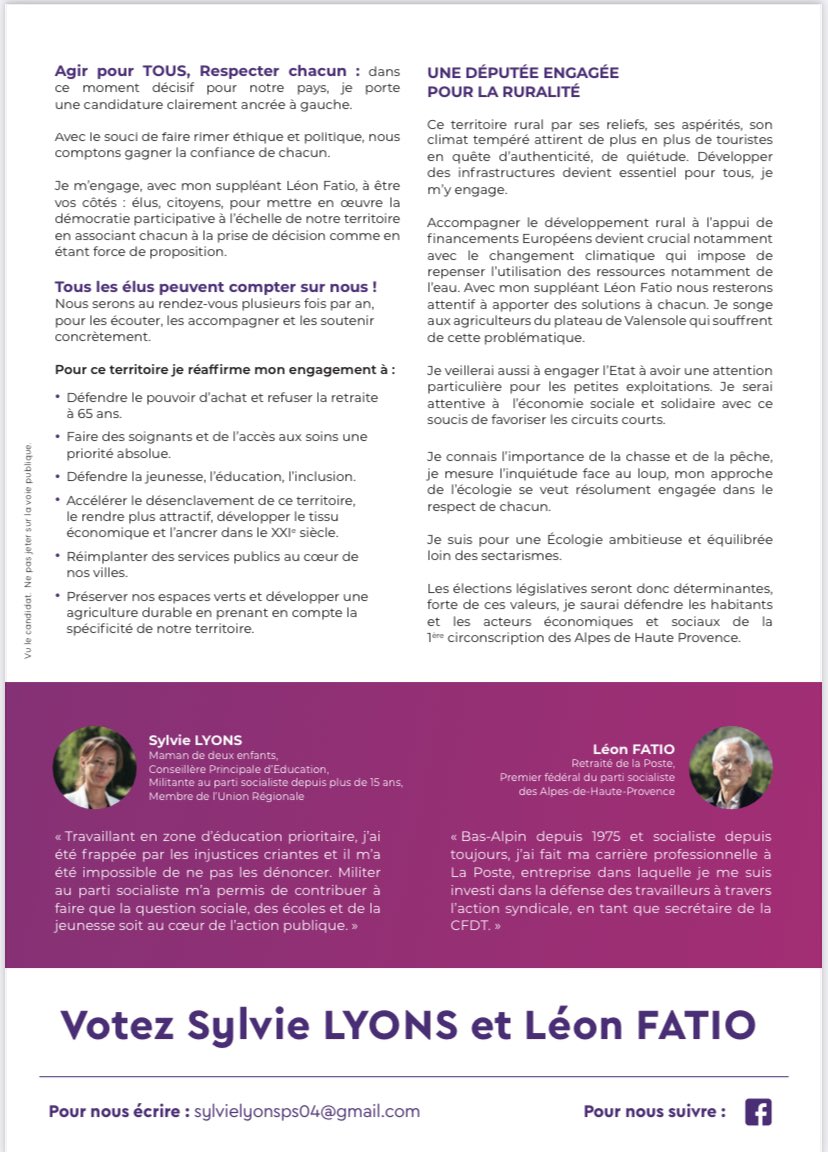 🟥 LÉGISLATIVES 2022 

Fière de vous livrer ma profession de foi. Nos priorités sont résolument sociales et engagées vers l’avenir ✊

Merci tout particulièrement à 😘<a href="/coutausse/">JeanClaude Coutausse</a> pour le don de la photo de Bernard Cazeneuve.

#circo1 #AlpesDeHauteProvence #legislatives2022