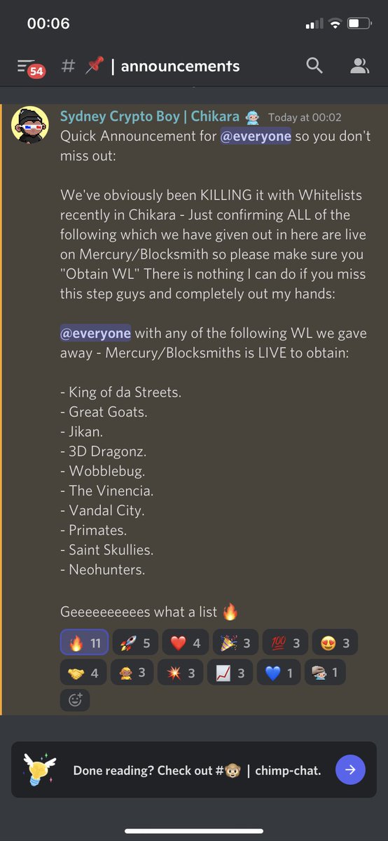 daf_nft's tweet photo. ITS ABOUT TIME! People have been looking at all of the insane WL and Alpha being given out at @ChikaraChimps for weeks and didn’t act. 

Finally people are wising up to this  community and the work and love going into it. 5 fp up from 0.2 LETS GO @SydneyCryptoBoy https://t.co/paV4OntRoW