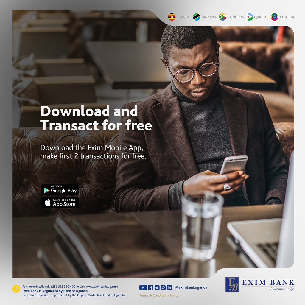 EximBankUganda's tweet photo. Banking is now at your finger tips. Download the Exim Mobile App and make transactions with ease. #EximApp #EximBank https://t.co/fiZOU2WhmY