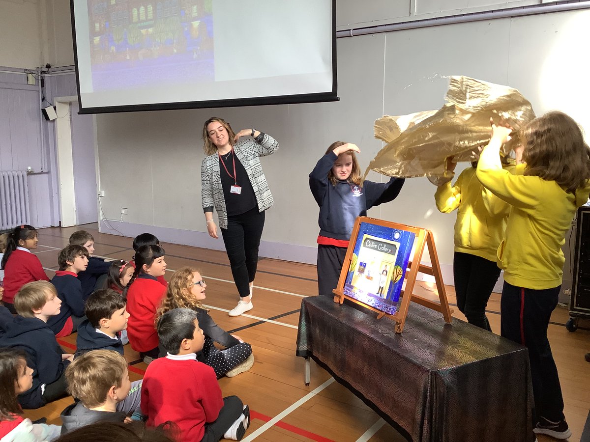 Broughton_PS's tweet photo. Local artist @RitchieCollins_  visited our assembly yesterday to launch the amazing school portrait he and our pupil art group created to mark Broughton 125 and to use on BPS merchandise! We presented him with a portrait created by Eva, Emi and Martyna as a thank you! 👍😀 https://t.co/aplRmRt05x