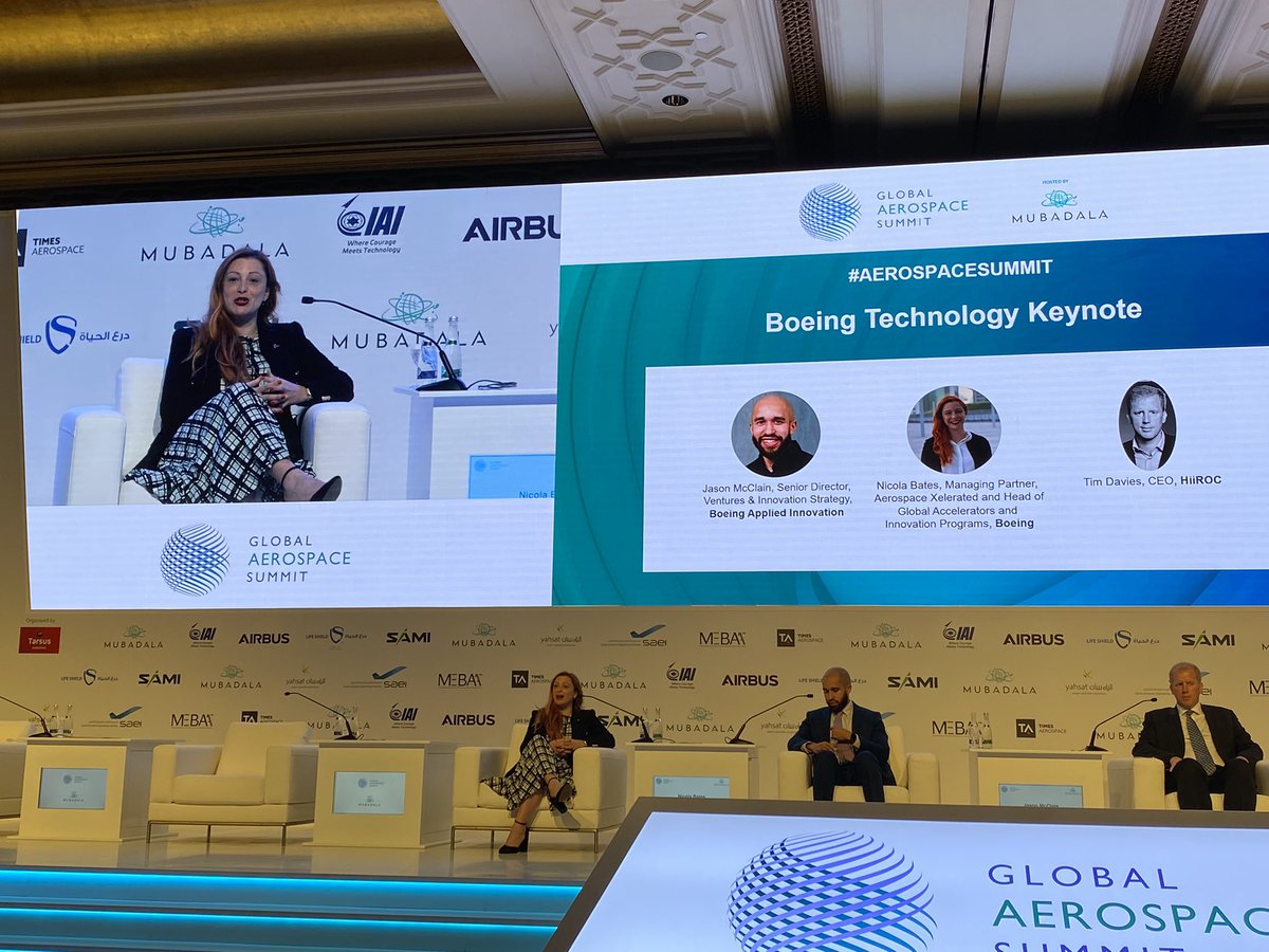 BoeingMidEast's tweet photo. "Startups can support governments with innovative, fast solutions &amp; help thousands of corporates with their difficult problems effectively, driving economic growth as they serve as engines of innovation." @nicholabates, Managing Partner @aeroxelerated.
#AerospaceSummit https://t.co/ydp3RPcHt9