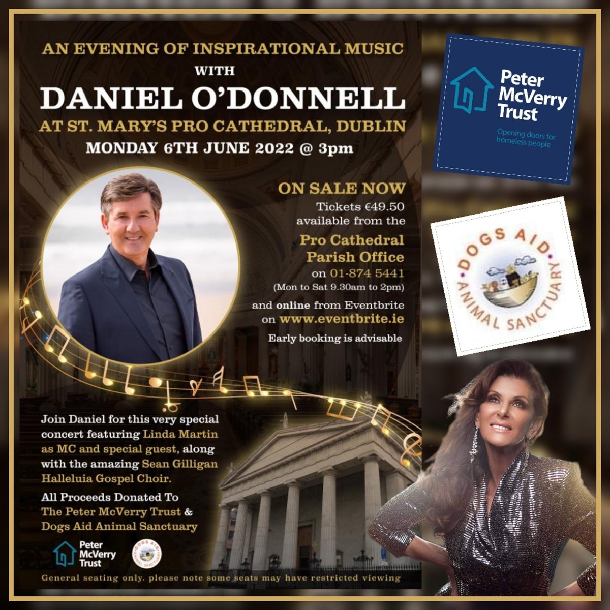 aswrittenbyas's tweet photo. Hosted by @RealLindaMartin, 'An Evening of Inspirational Music' at St. Mary's Pro-Cathedral, Dublin on June 6th will feature the unmistakable voice of #DanielODonnell ππΆβοΈ
Fundraiser for @PMVTrust & #DogsAid β€οΈ
Tickets HERE ππ
https://t.co/mASfGWowGF https://t.co/YF5esNB4sT