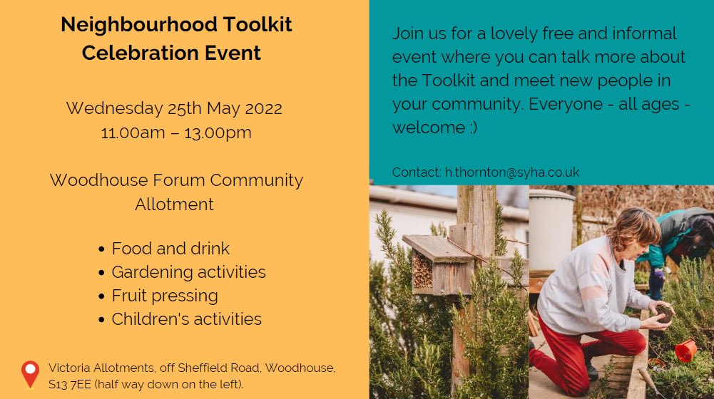 Today’s the day! We’re celebrating our #AgeFriendlySheffield Neighbourhood Toolkit at the brilliant @WoodhouseForum community allotment. All ages welcome if you’re free and would like to join us ☀️🥰🌱🍎☕️🍰🎨