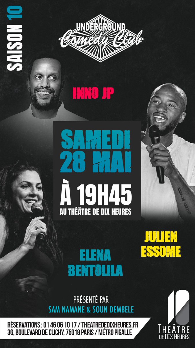 Comedyground's tweet image. Ce samedi, l’underground Comedy Club est de retour au théâtre de dix heures pour une soirée incroyable !!!!
Une programmation à la Luis Campos
billetreduc.com/284120/evt.htm