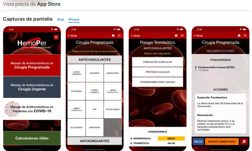 <a href="/sefh_/">S.E.F.H</a> <a href="/saludand/">Consejería de Sanidad, Presidencia y Emergencias</a> <a href="/red_faster/">RedFastER</a> <a href="/resisfaster/">REsisFastER</a> <a href="/FarMIC_SEFH/">FarMIC</a> <a href="/grupofaquirsefh/">Grupo FaQuir</a> <a href="/SEMES_/">SEMES</a> <a href="/semfyc/">semFYC</a> <a href="/secardiologia/">Soc Esp Cardiología</a> <a href="/SEMERGENap/">SEMERGEN | Médicos de AP</a> <a href="/SEMG_ES/">SEMG 🩺 #OrgullososDeEstarALaCabecera👩‍⚕️👨‍⚕️</a> <a href="/SETH__Oficial/">SETH Trombosis y Hemostasia</a> Esta información podría estar incluida en la app #HemoPer (app para el manejo de antitrombóticos perioperatorios) que ya dispone el Servicio Andaluz de Salud. Es rápida y eficiente. Con sólo 4 clics se obtiene una recomendación individualizada. <a href="/aaearanestesia/">aaear</a>