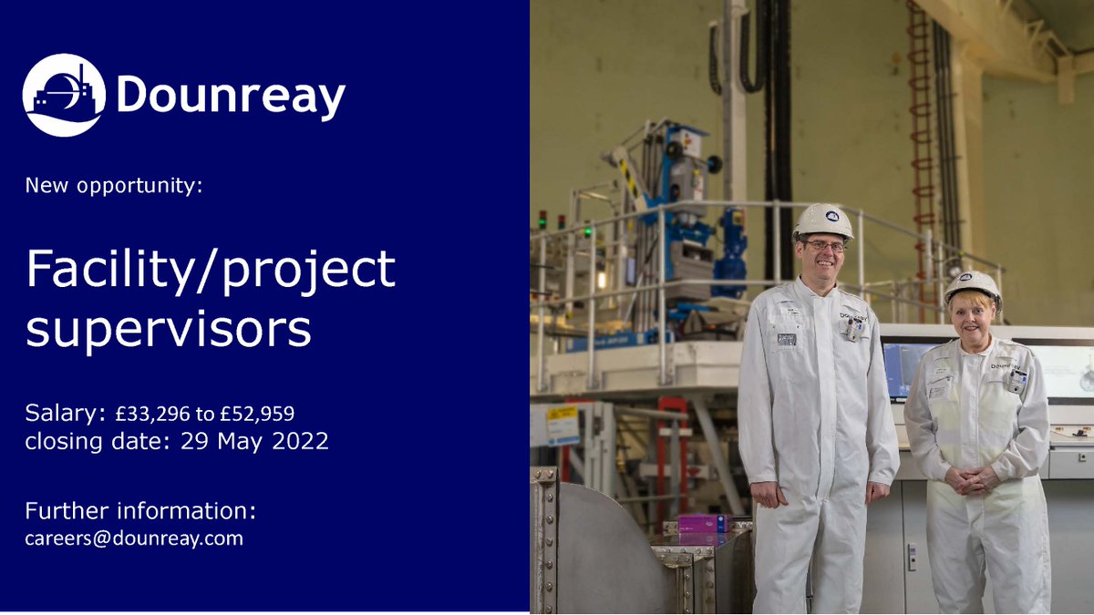 We're delighted to share this vacancy for Facility/ Project Supervisors with @dounreay, a WiN UK Industry Charter Signatory company. 

Find out more and apply by 29th May: 
vacancies.dounreaycareers.com/vacancies.html…

#jobs #recruitment #diversitymatters