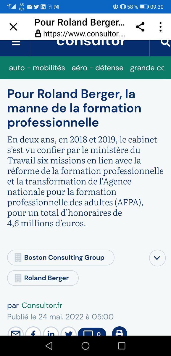 Roland BERGER : 4,6 millions - SALARIÉS de l'AFPA : 2,21 millions d'euros.

Consultor nous apprends que le cabinet Roland BERGER a perçu 4,6 millions Euros en 2018 et 2019

L enveloppe proposée pour l'augmentation 2022 est de 2,21 M€  pour 7700 ETP. 

ÉQUITABLE ?
