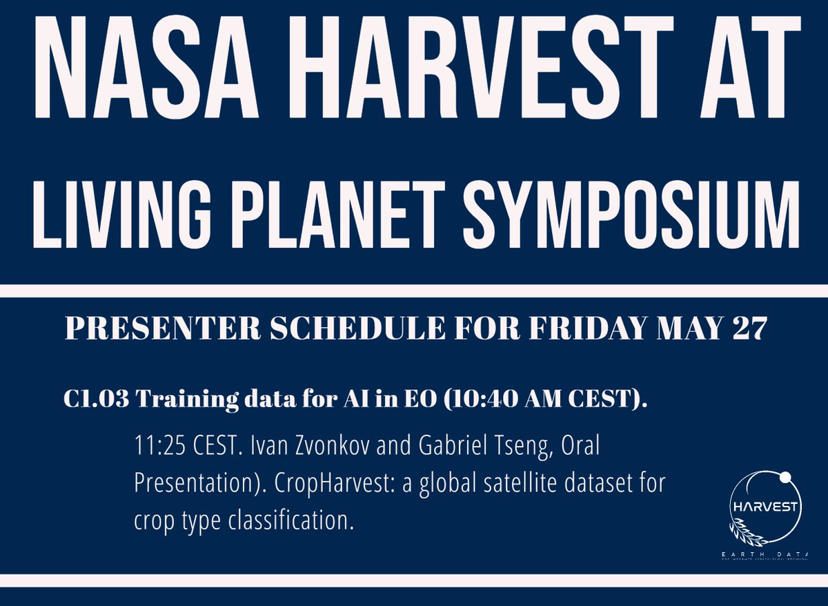 Welcome to the last day of #LPS22! We hope everyone who attended had a great time! We've got another great talk lined up today on the CropHarvest dataset developed by @_ivanzvonkov, @gabriel_tseng, @hannah_kerner, @CLNakalembe, & Eva Utzschneider. nasaharvest.org/news/nasa-harv…