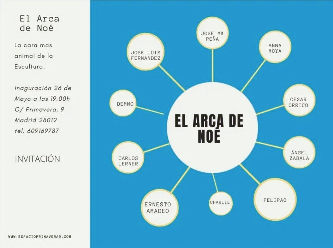 ¡Nueva Exposición Física en Madrid, en Espacio Primavera 9! 
El arca de Noé, ¡No te la pierdas!

#Madrid #madridcity #escultura #Exposiciones #ArtistOnTwitter #Espana #Spain #art #arte #ArteYArt #inART #NFTCommunity #FelizMiercoles #madrid #sculptor