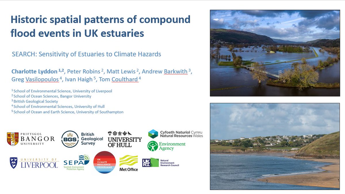 charllyddon's tweet photo. Looking forward to presenting research on compound #flooding in #estuaries from the SEARCH project today IN PERSON (🙌) at #EGU22 15.52 in room 1.61/1.62 in NH5.4 @sos_bangor_uni @livunigeog @UKCRP_SPF https://t.co/6lPLT3VA0c