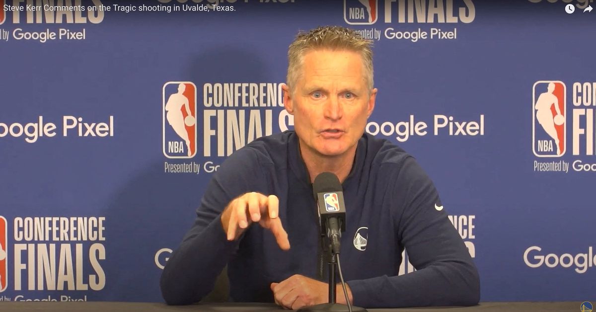 Reuters's tweet photo. Warriors coach Kerr calls for gun control after Texas school shooting https://t.co/Ezvu51R9fW https://t.co/r6fC11h7m5