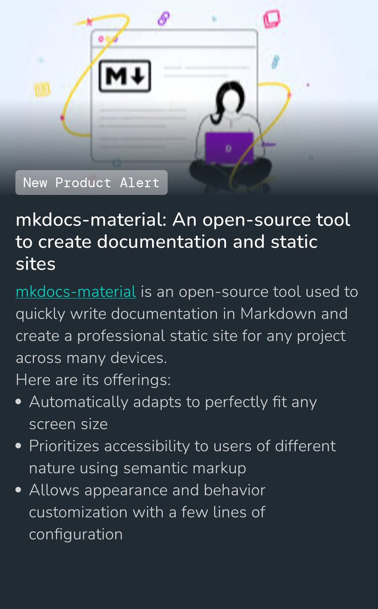 DevBytesApp's tweet image. mkdocs-material: An open-source tool to create documentation and static sites

#mkdocs #documentation