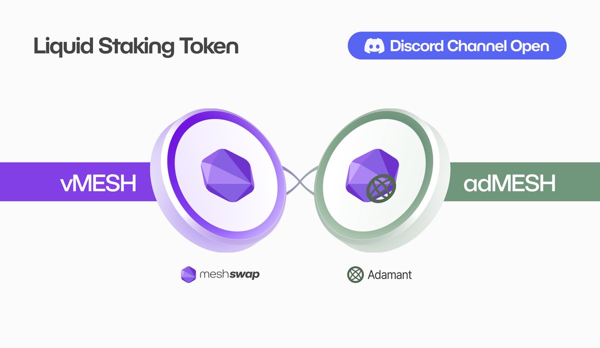 📢Meshswap News A new Discord channel for #liquid_MESH_staking_token is open😎 Project team: @AdamantVault(adMESH) Please join the following channel to further discuss their liquid MESH staking token projects‼️ #Poweredbypolygon Discord Link: discord.com/channels/95429…