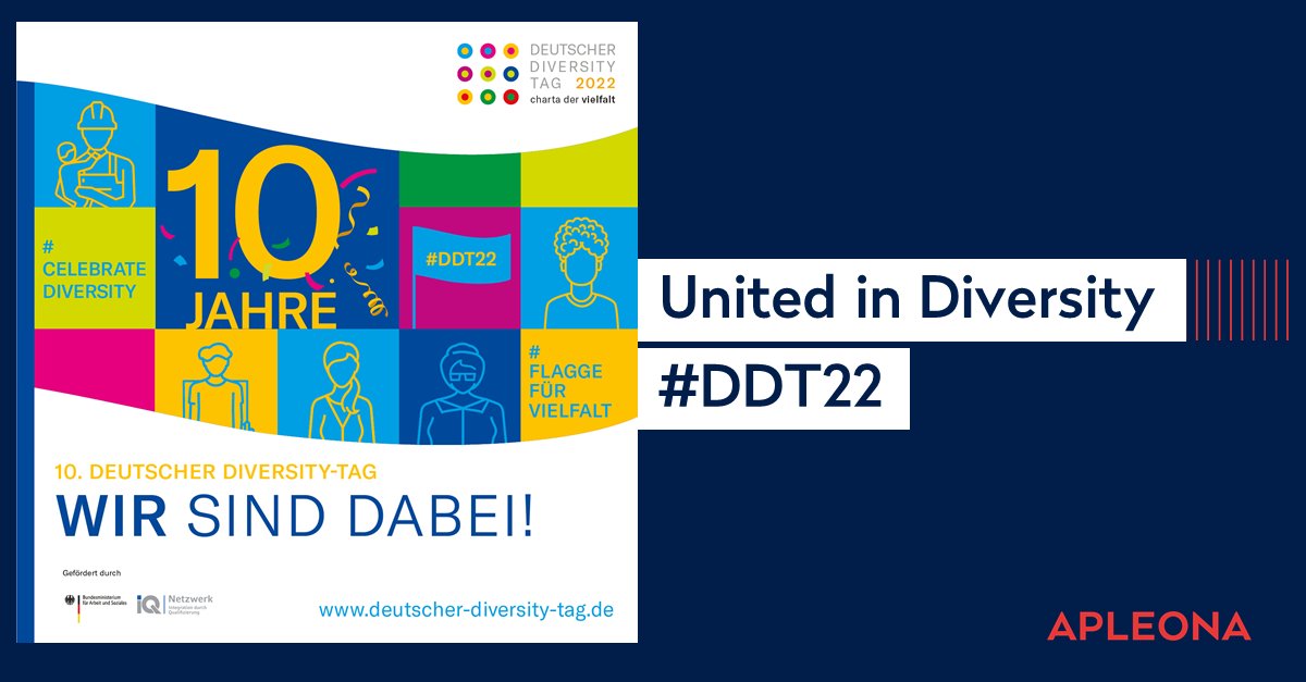 Apleona_Group's tweet photo. On May 31st is the 10. German Diversity Day!
Our diversity has made us stronger and more productive as an international, engaged company, and we've been part of the @ChartaDiversity for 14 years now. That’s why we #CelebrateDiversity. 
#FlaggeFürVielfalt
#DDT22
#UnitedInDiversity https://t.co/bBZLTYjuV8