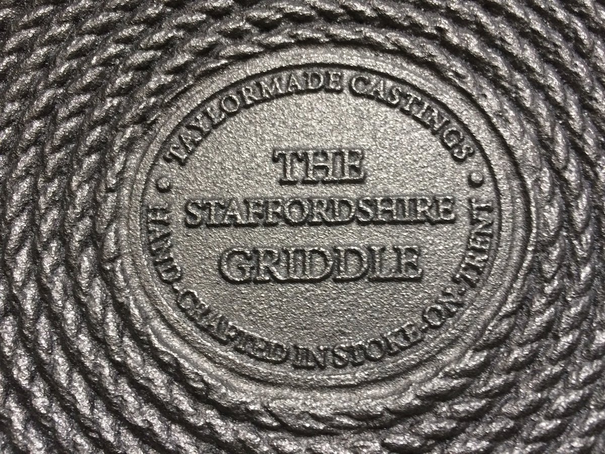 MFitzoliver's tweet photo. Indeed😋and created by me, for and in homage to the #Staffordshire #oatcake, here’s the #StaffordshireGriddle an #heirloom in the making @MadeinStokeonT by the skilled workers at #TaylormadeCastings in the heart of The Potteries with the #backstamp of #quality 🙌🥰 https://t.co/X5auhlxiB1