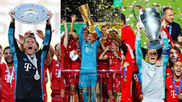 Manchester United 1999 🏆🏆🏆

Inter 2010 🏆🏆🏆

Barcelona 2009 🏆🏆🏆
Barcelona 2015 🏆🏆🏆

Bayern Munchen 2013 🏆🏆🏆
Bayern Munchen 2020 🏆🏆🏆

Treble Not for Everyone