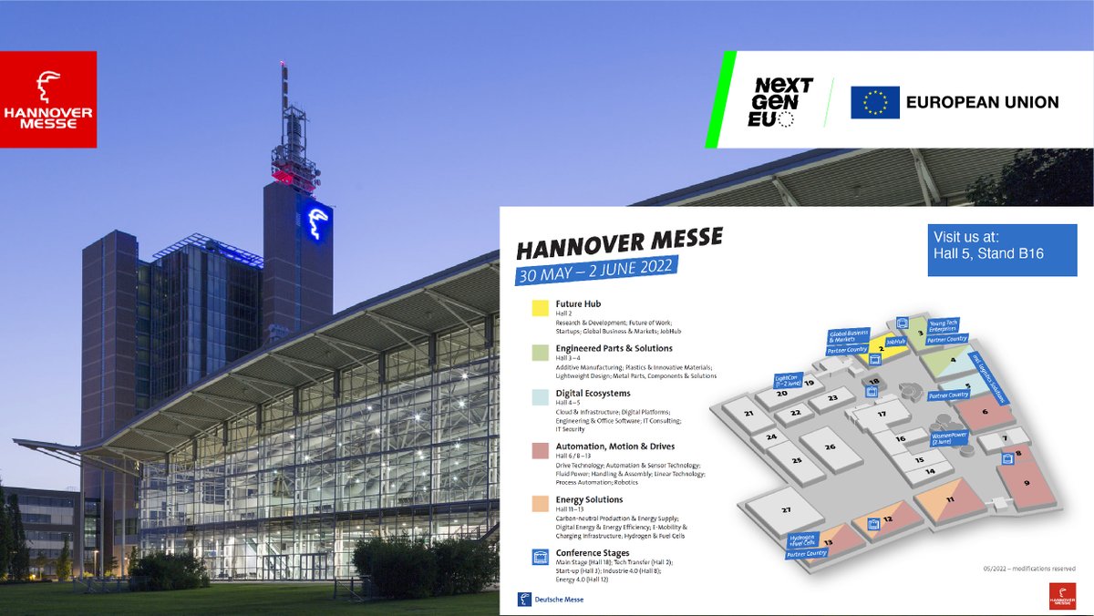 cinea_eu's tweet image. Planning to attend the @hannover_messe, the largest industry fair in #Europe on 30 May - 2 June? #HM22

Don&apos;t forget to pass by the #EU stand B16 at Hall 5 and visit our projects contributing to making a Green, #Digital and Resilient #Europe

👉 bit.ly/3a83nCG