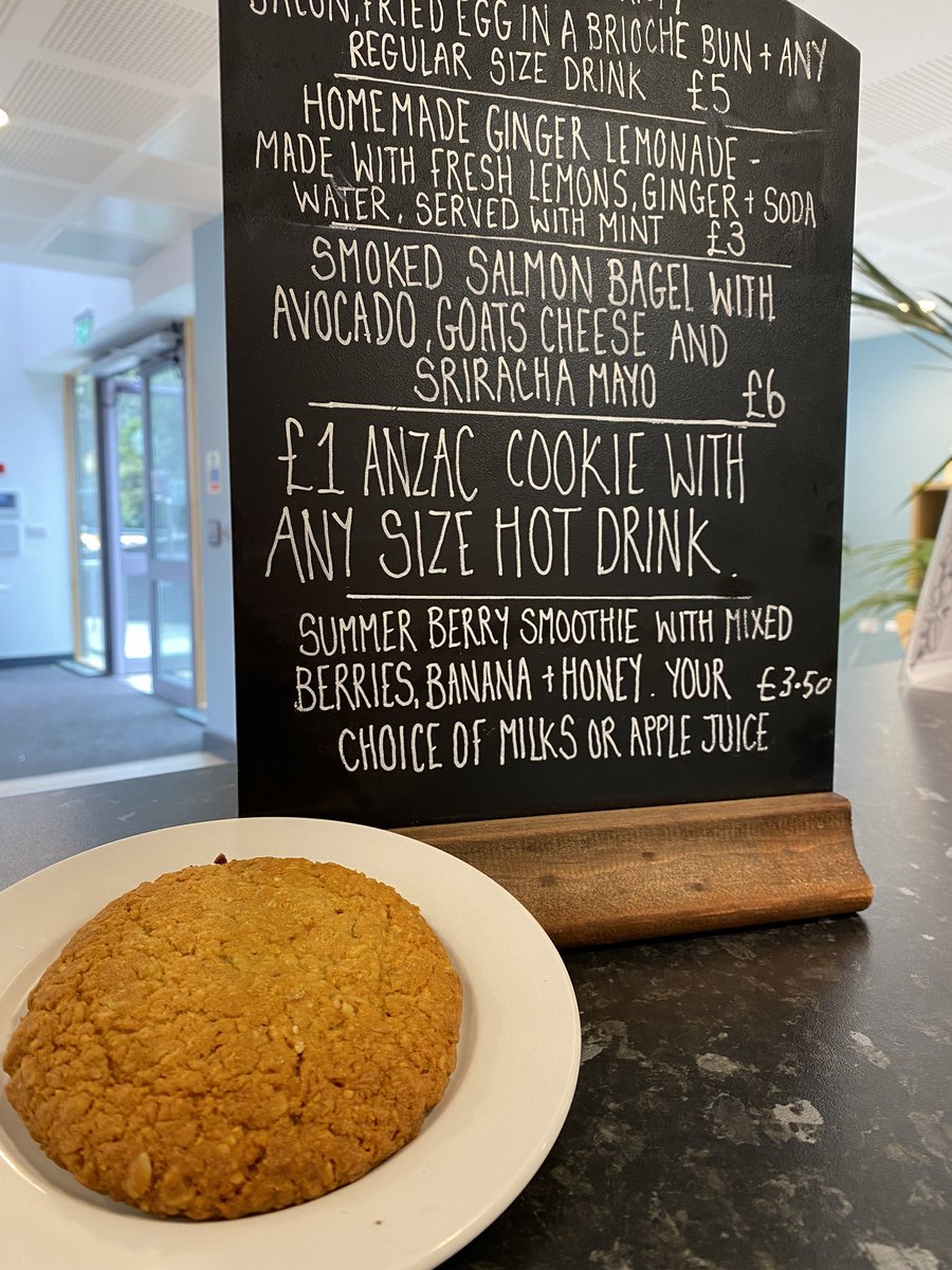 Today only special! £1 Anzac cookie with any hot drink! Get in quick before they disappear! 🍪😮😋