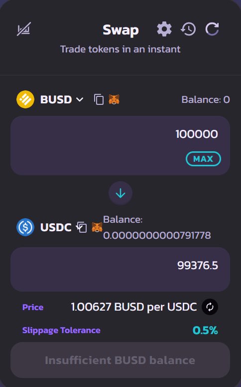 XSURGEDEFI's tweet photo. Our stable coin swap is an absolute no brainer. 

Here’s a comparison between #pancakeswap and #XSurge. 

If I was to swap $100,000 in #BUSD to #USDC I would pay $623.50 going through pancakeswap. 

Using #XSurge stable swap it’s a measly $25!!!

Check the pics. 

#BuyTheRise https://t.co/mgUWT84xMB