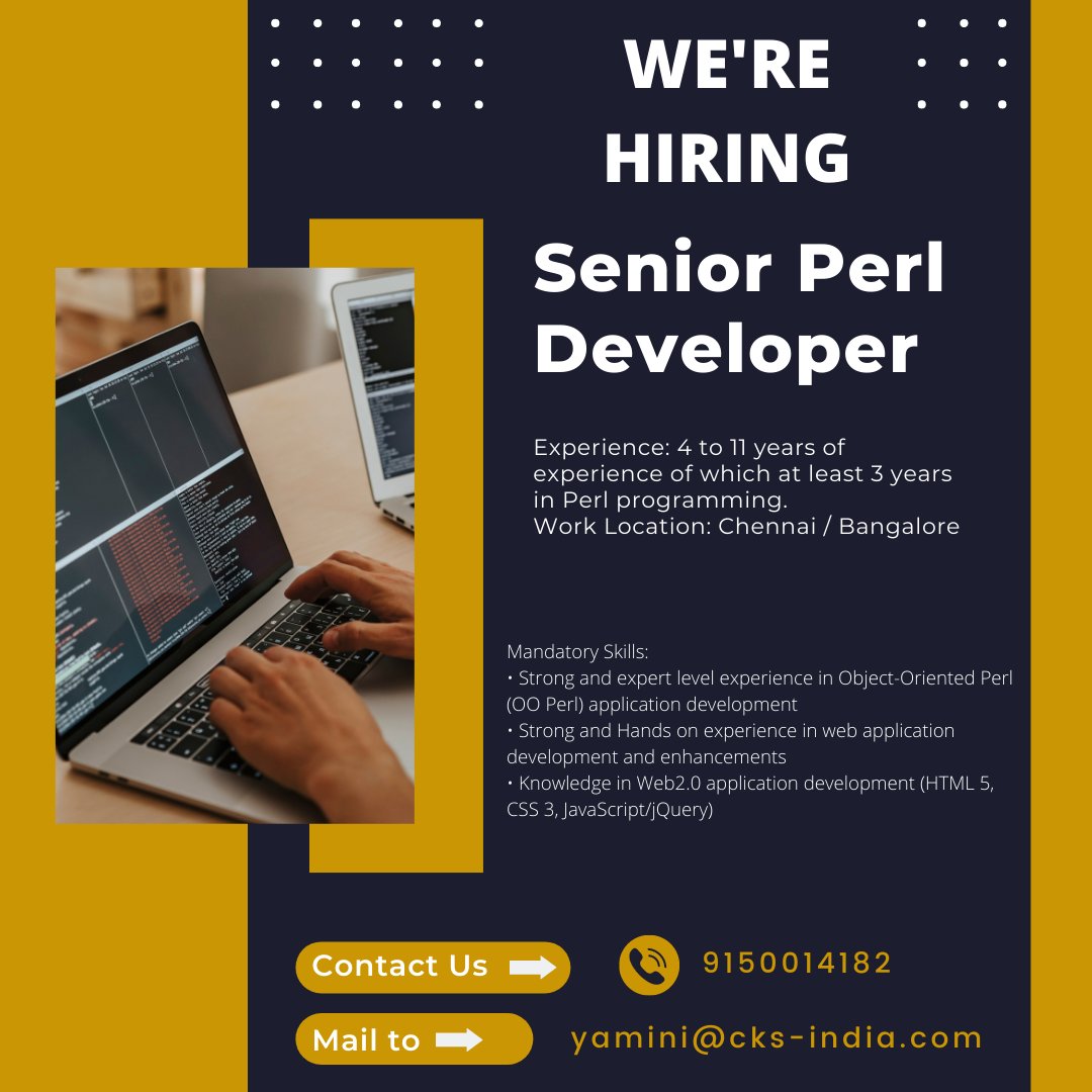 CksPvt's tweet image. #perldeveloper #perl #seniorperldeveloper #html5 #css #javascript #ooperl #chennai #bangalorehiring