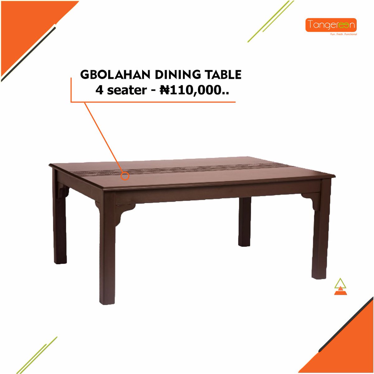 TangereenNG's tweet photo. GBOLAHAN DINING TABLE 

4 seater - ₦110,000                                                                       
6 seater - ₦144,000
8 seater - ₦170,000

4 seater - L=120cm, W=90cm, H=74.5cm
6 seater- L=165cm, W=90cm, H=74.5cm
8 seater- L=165cm, W=90cm, H=74.5cm

#tangereen https://t.co/6PDKMLYydJ