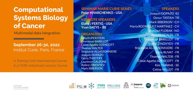 institut_curie's tweet photo. Registration for the Computational Systems Biology of Cancer course, which will take place on September 26th - 30th, are open! 

It will focus on multimodal data integration. Application deadline: June 20, 2022 📆 @FEBSnews #SysBioCancer2022

Apply now 👉https://t.co/K8EwnmFqiu https://t.co/JSHmloGsrO