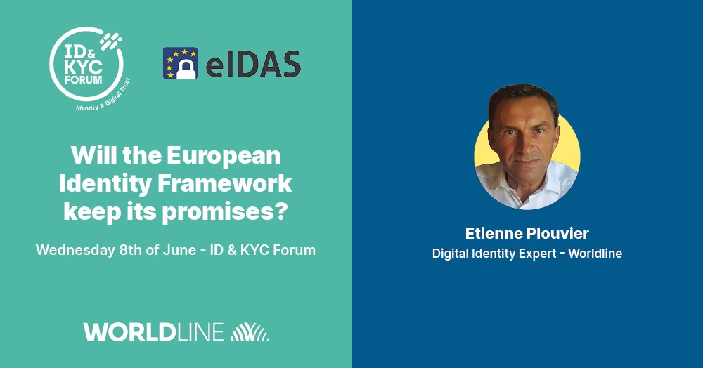 WorldlineFS's tweet photo. Will the #European #Identity Framework keeps its promises? Our expert, @PlouvierEtienne, will participate in this discussion: during the @IDforum_eu, the 8 of June at 15h30. Register to the event: https://t.co/GaiWtZmCJI #FIC2022 #eIDAS #DigitalIdentity #EUIDwallet #eIDASRevision https://t.co/wTkG33Ch3x