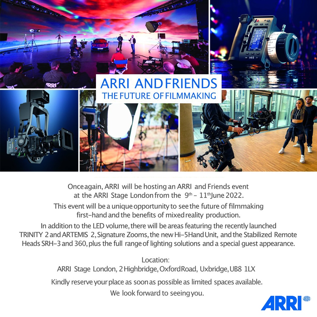 GTC_TV's tweet photo. You have been invited to the latest Arri and friends event, being held at the Arri Stage in London from the 9 to 11 June.
Fore more information and to register visit https://t.co/rNGYuDCvX8
#cameracrew #cameradept #cinematography #arri
#steadicam #remotehead #lightingdesign https://t.co/7jaR7kp2oq